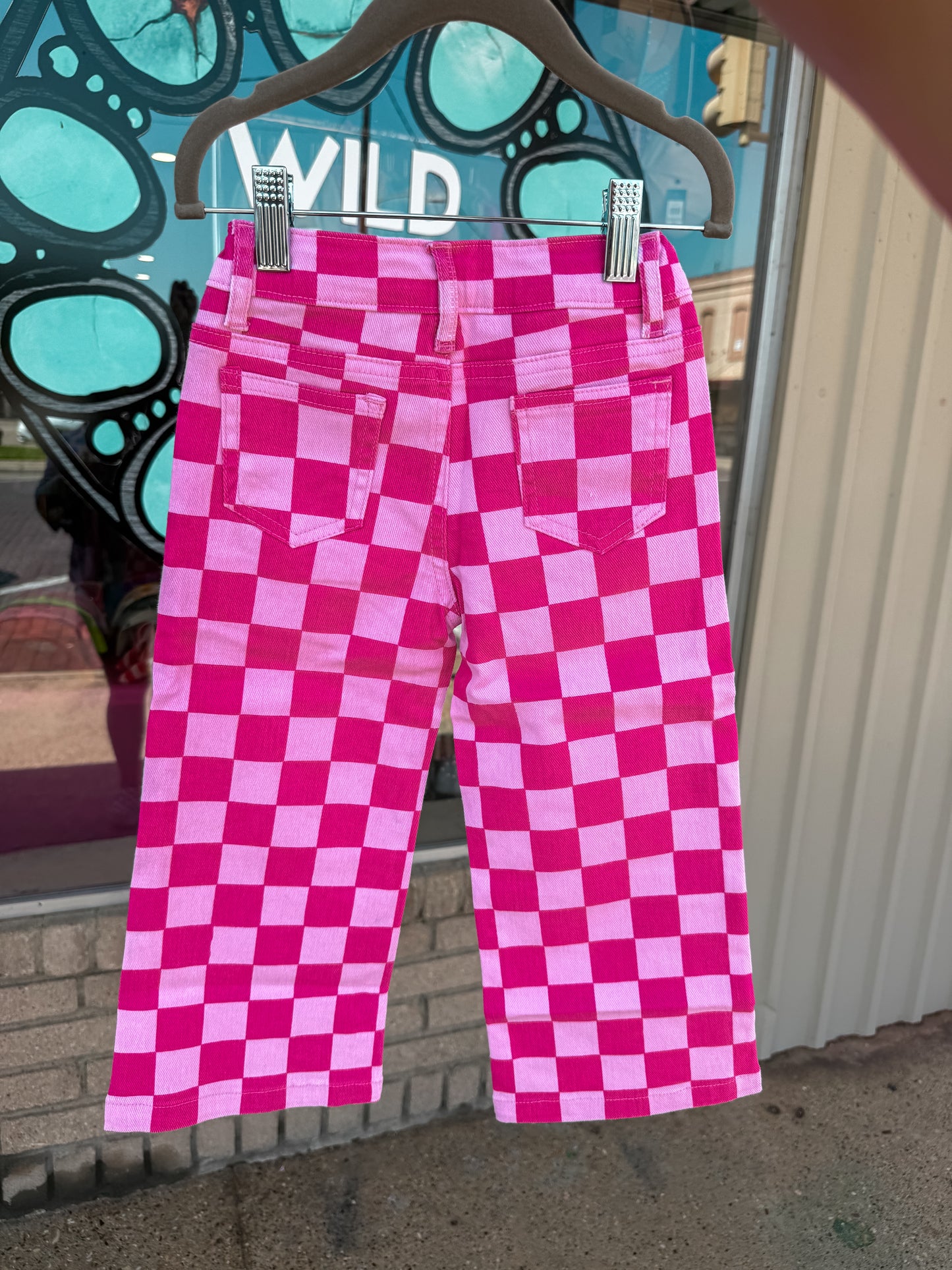 Pink Check Wide Leg Denim