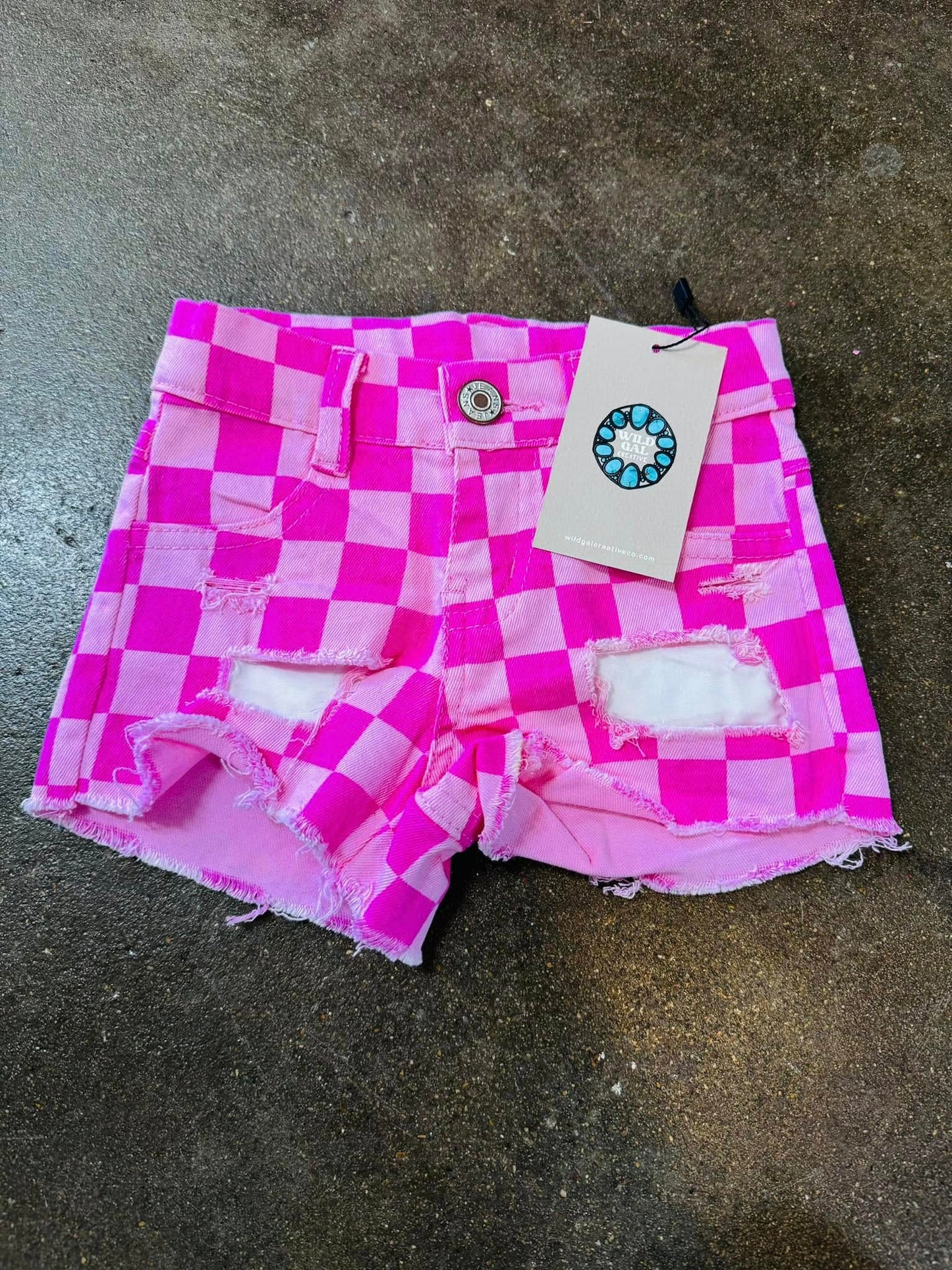Pink On Pink Checkerboard Denim Shorts