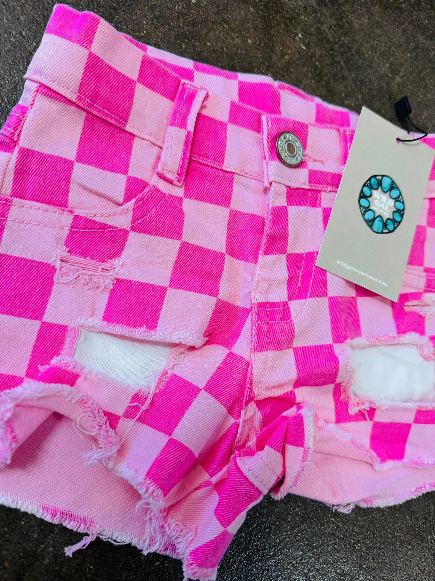Pink On Pink Checkerboard Denim Shorts
