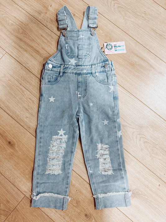 Star Distressed Denim Overalls