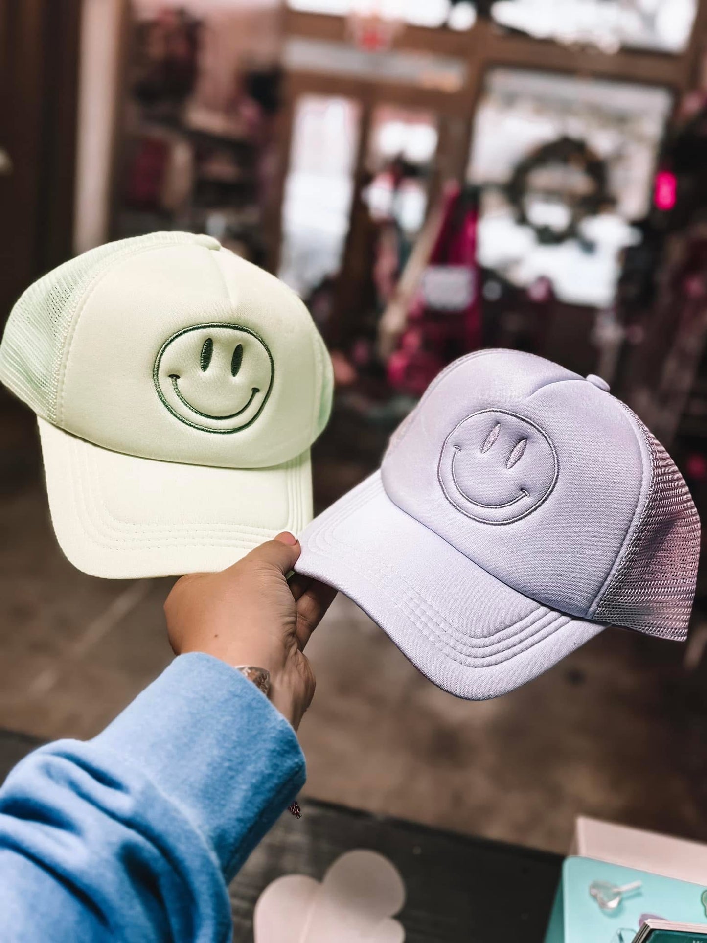 Neon Embroidered Smiley Trucker