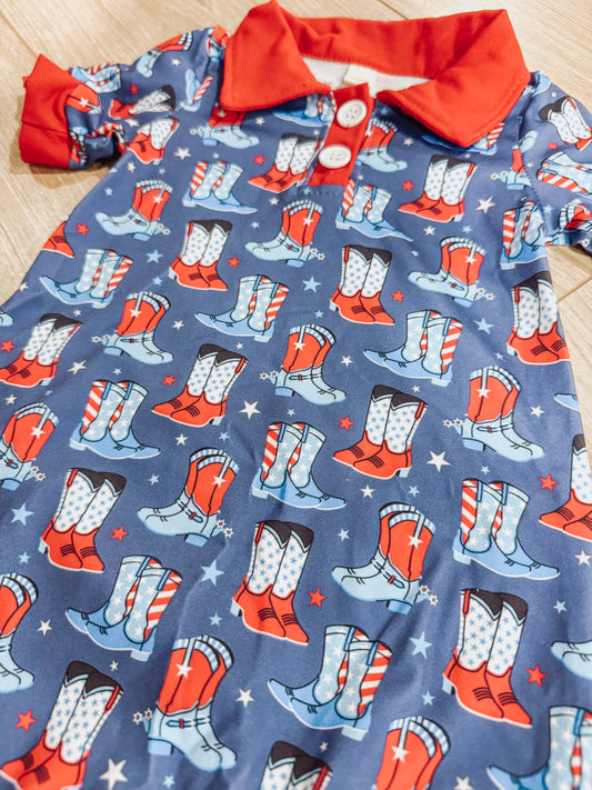 Red White & Boots Romper