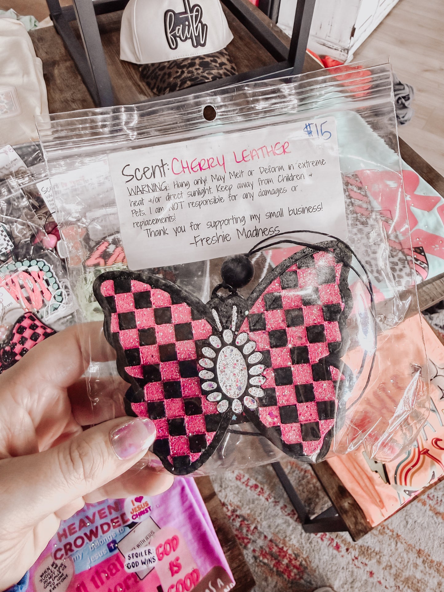 Checker Butterfly Freshie - Cherry Leather