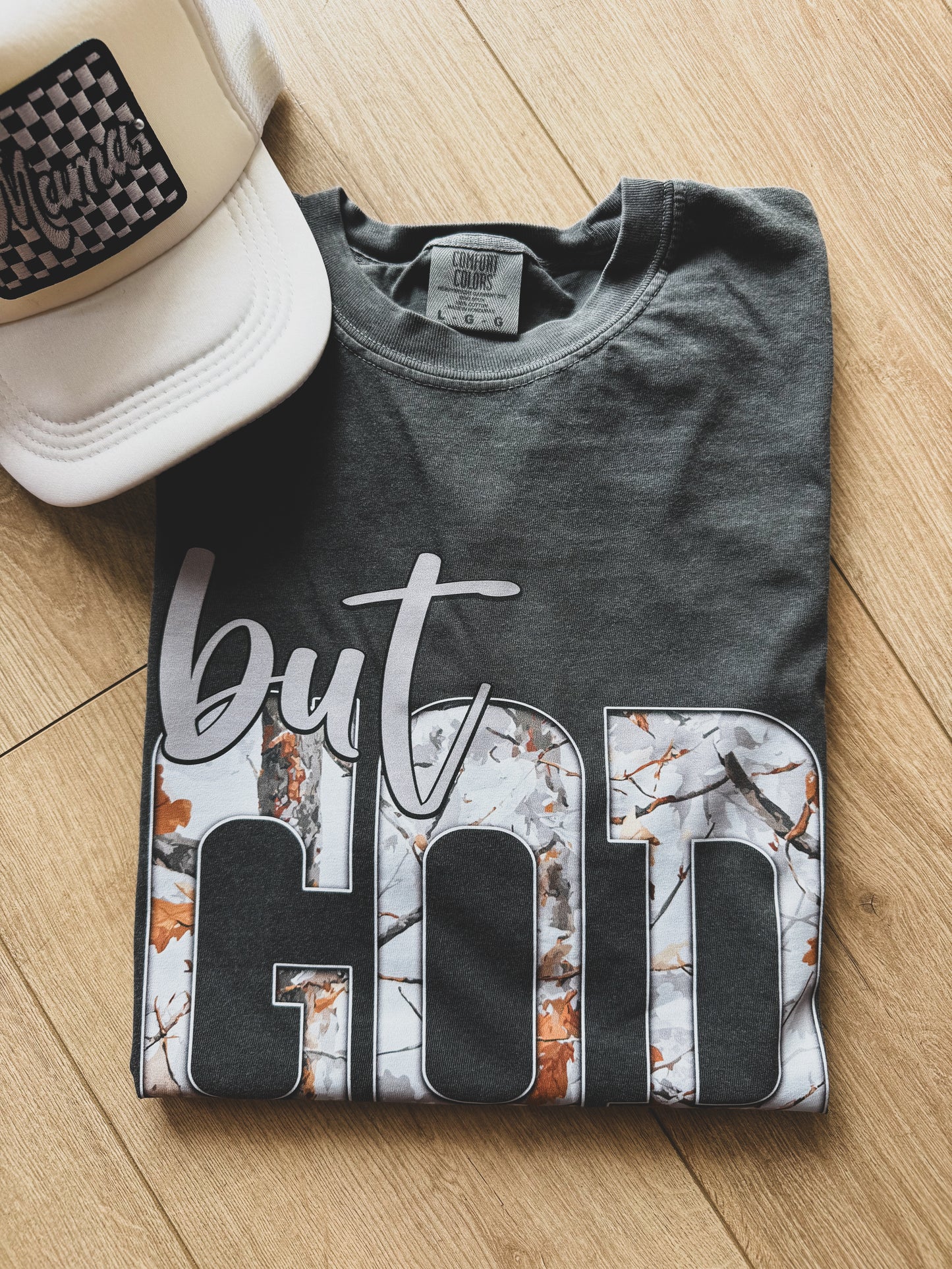 White Camo “But God” Tee
