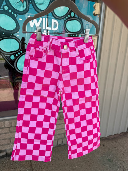 Pink Check Wide Leg Denim
