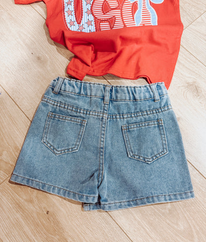 Star Embroidered Denim Skort