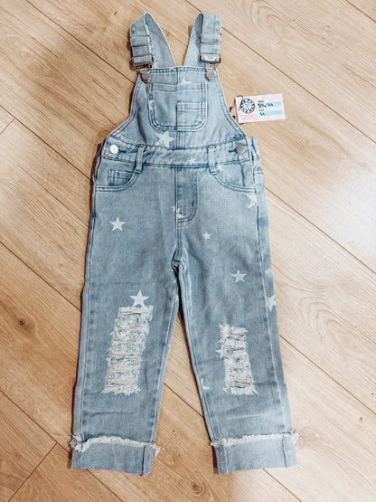 Star Distressed Denim Overalls