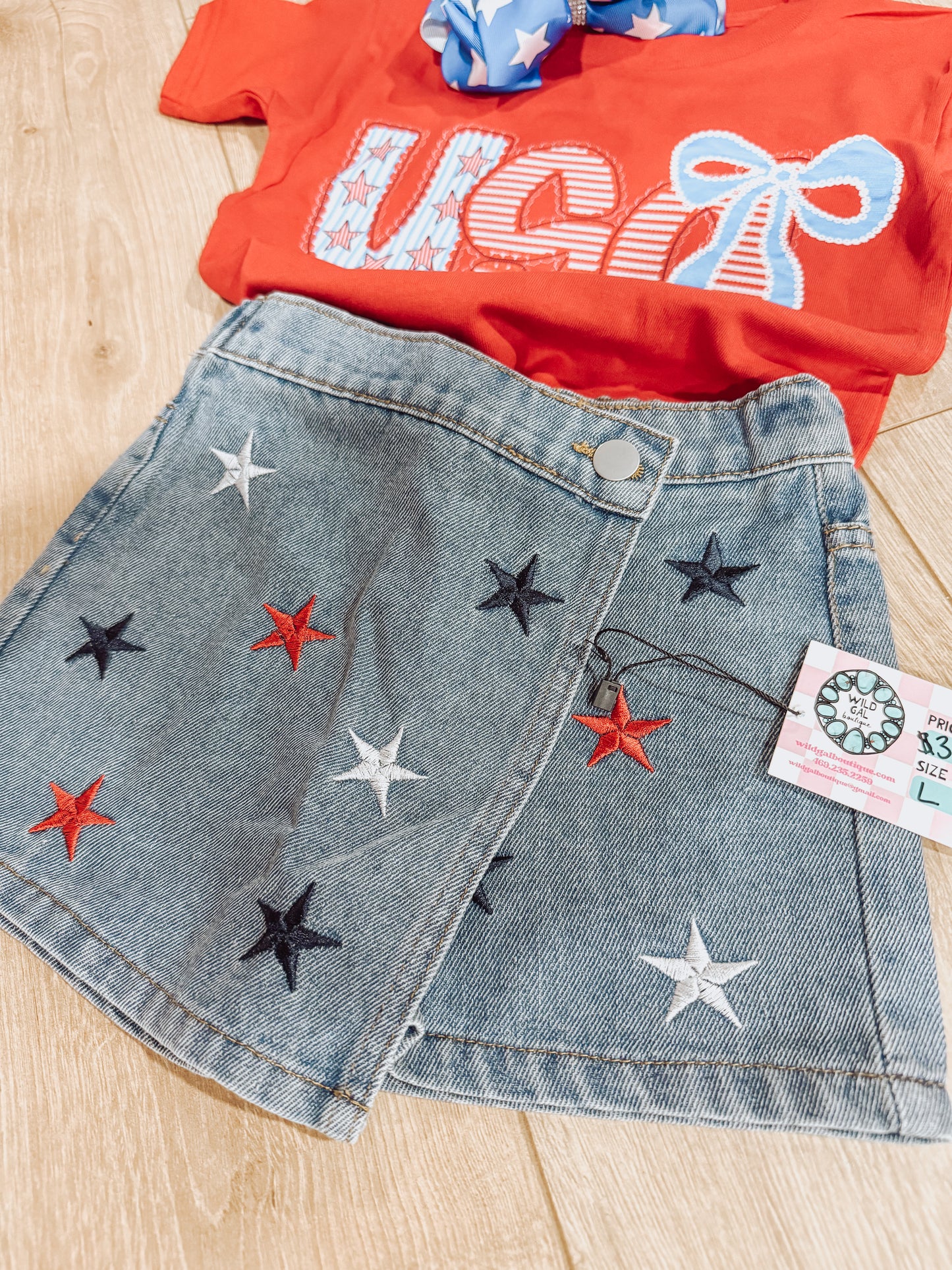 Star Embroidered Denim Skort