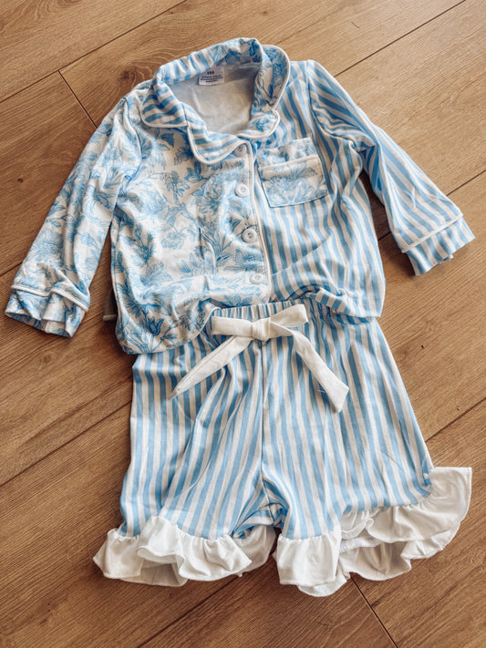 Floral & Stripes Button Down Girls Jammies