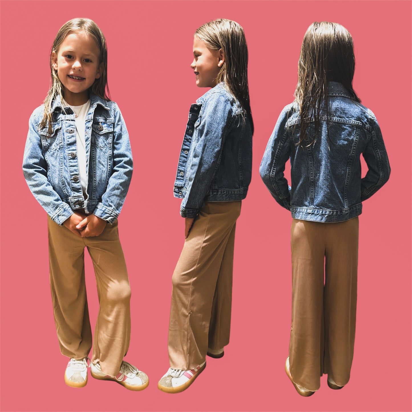 Girls Ribbed Wide Leg Pants - Latte