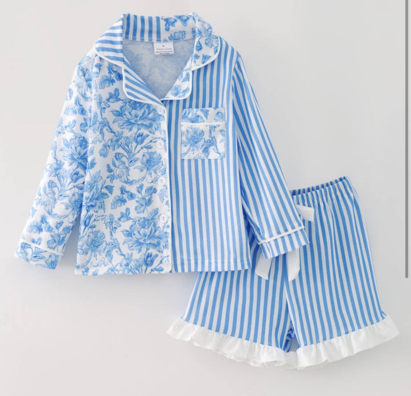 Floral & Stripes Button Down Girls Jammies