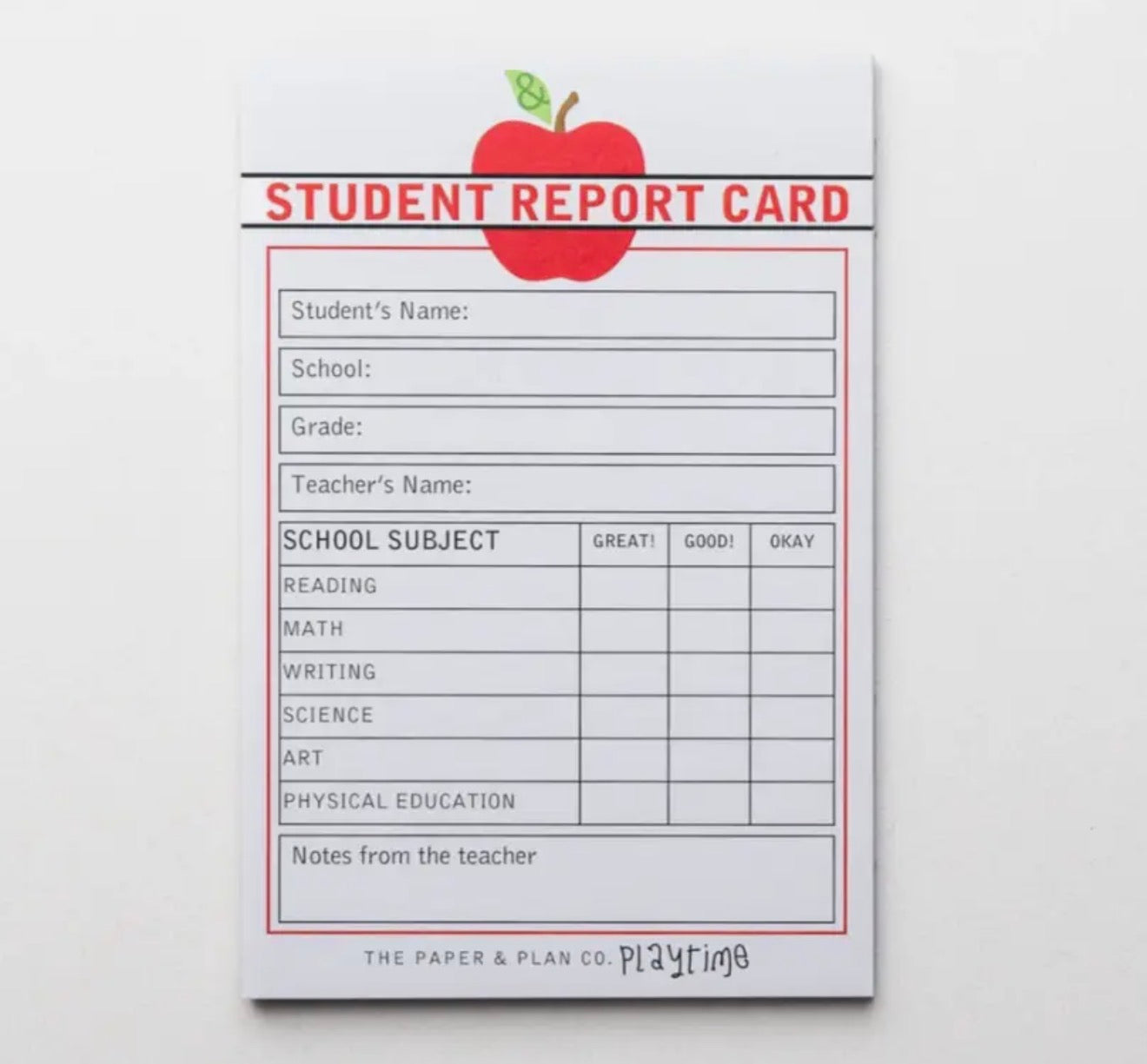 Kids Playtime Pad - Student Report Card