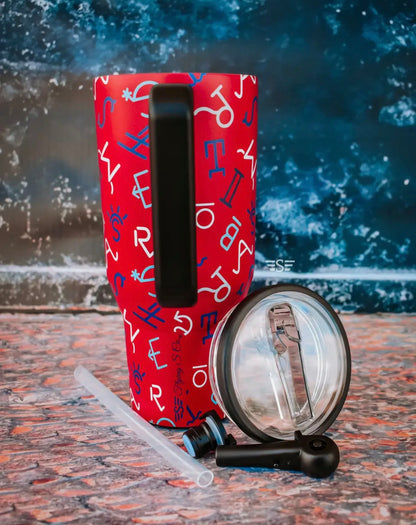 Red, White & Brand Flip Lid Tumbler 32oz.