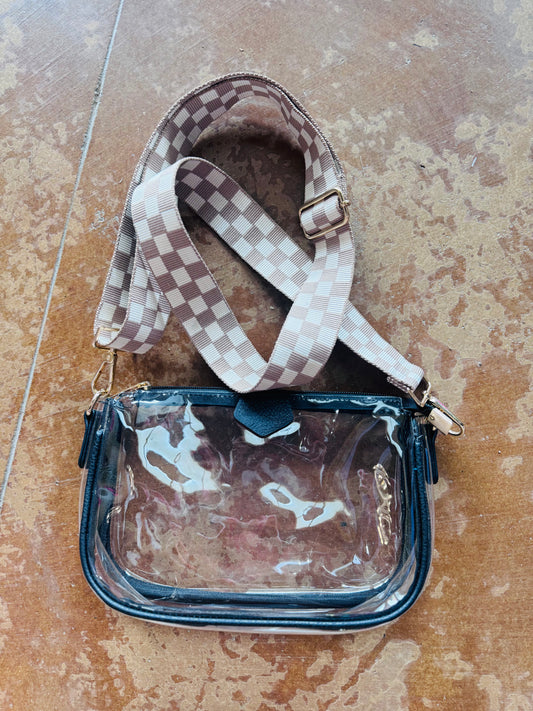 Clear Crossbody Bag W / Checkered Strap