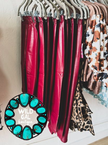 Maroon Leather Leggings