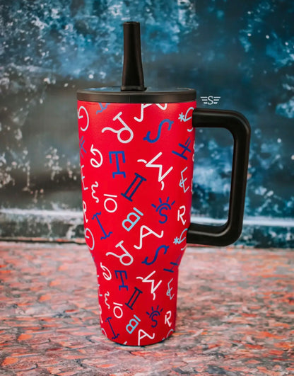 Red, White & Brand Flip Lid Tumbler 32oz.