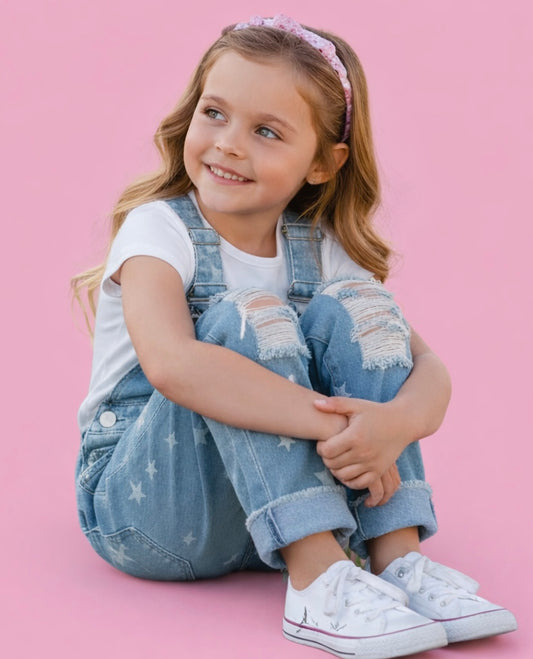 Star Distressed Denim Overalls