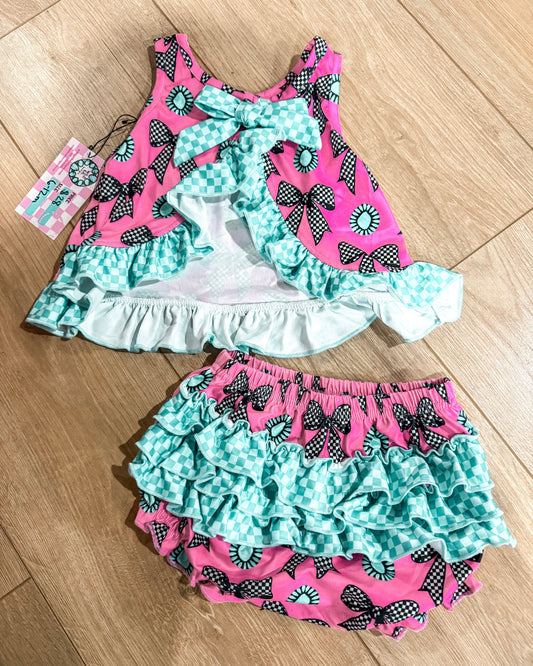 Pink Concho Ruffle Bloomer Set