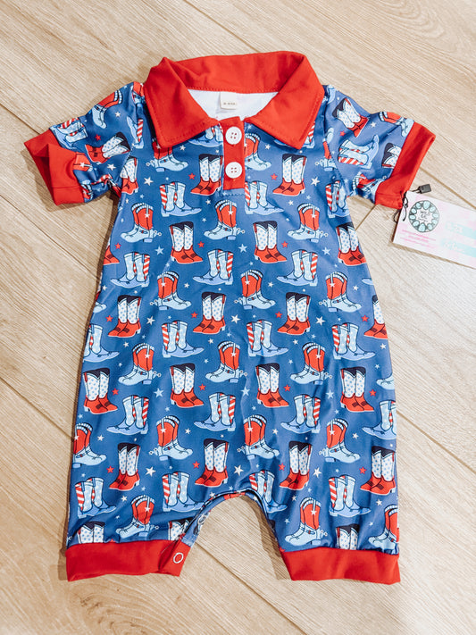 Red White & Boots Romper