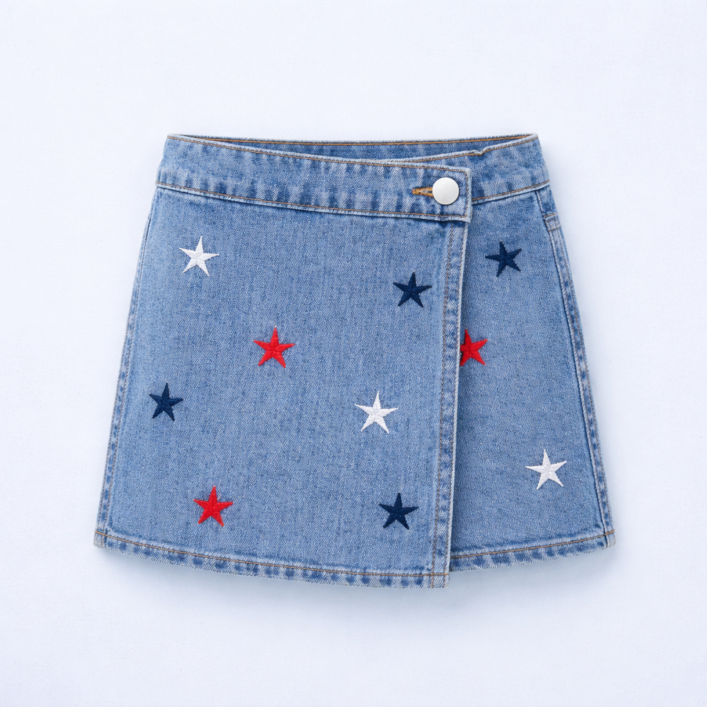 Star Embroidered Denim Skort