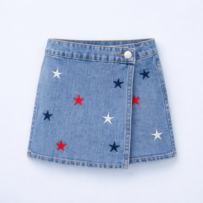 Star Embroidered Denim Skort
