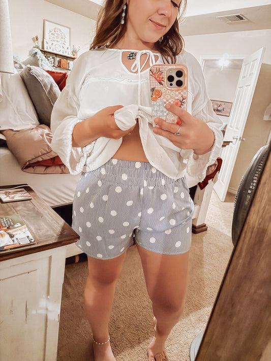 Powder Blue Polka Dot Athletic Shorts
