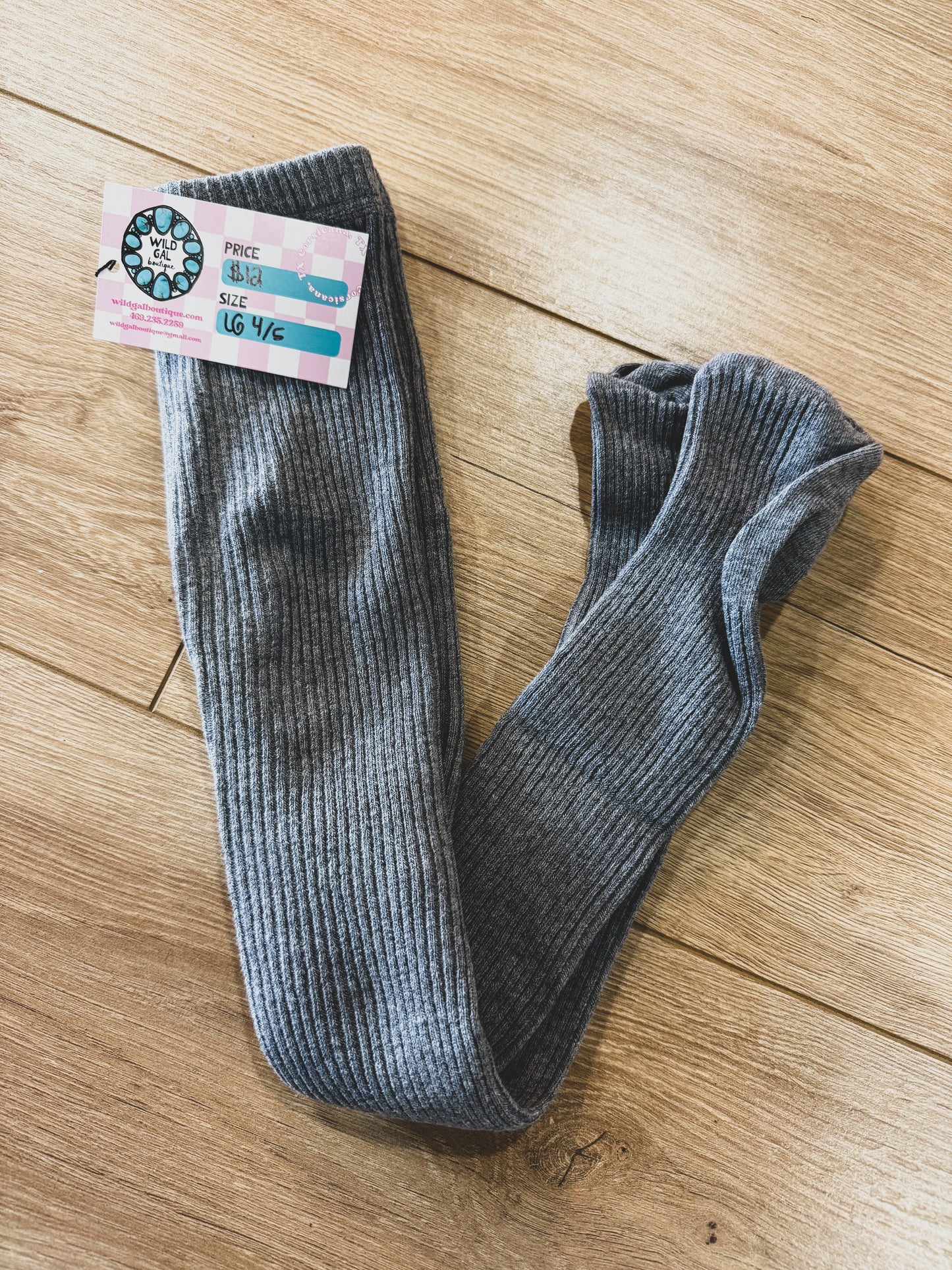 Grey Ribbed Tights (Footed)