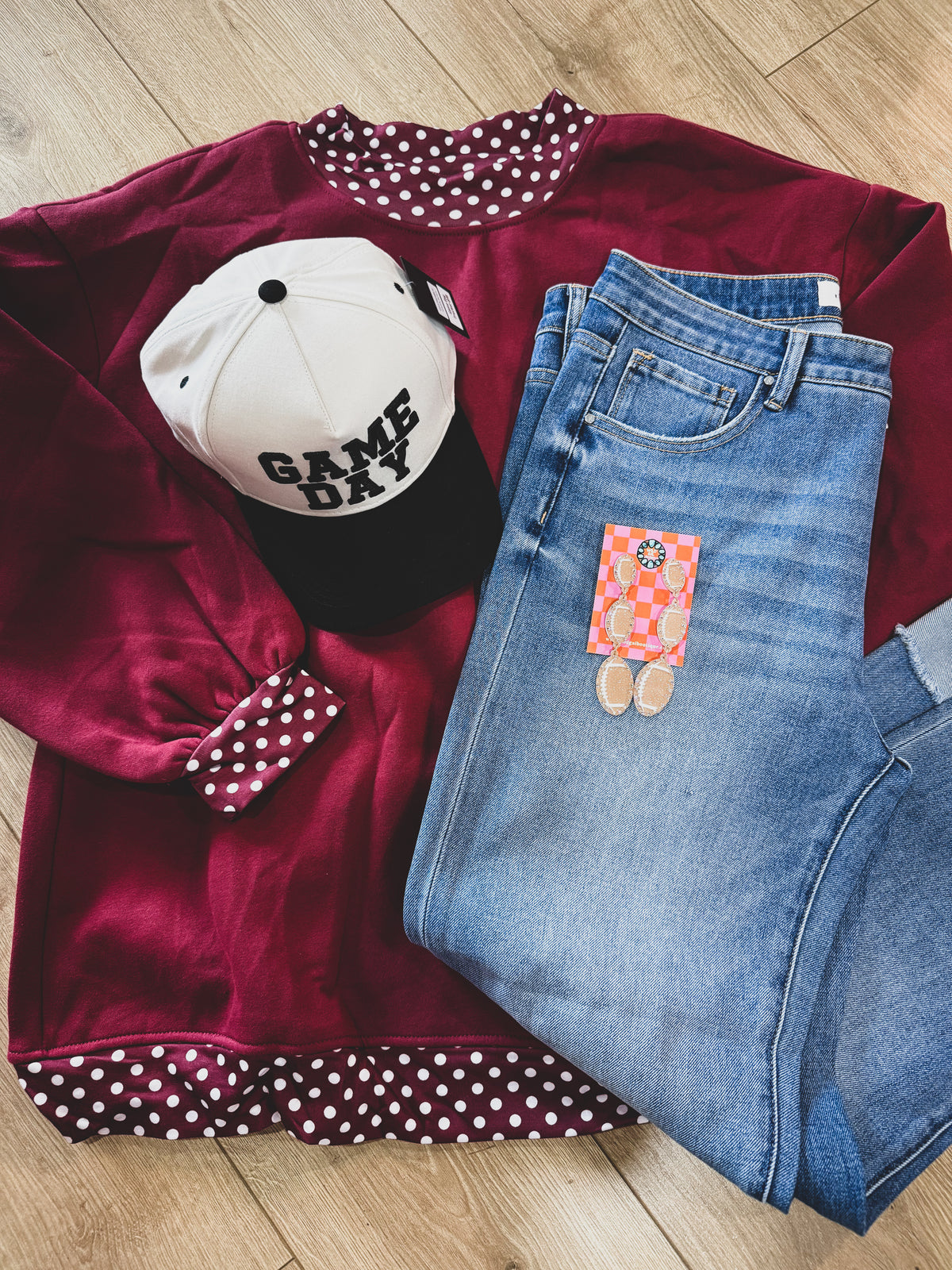 Maroon Polkadot Mockneck Sweatshirt
