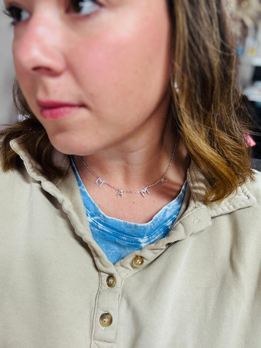 Silver Rhinestone Mama Necklace