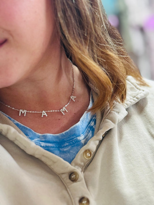 Silver Rhinestone Mama Necklace