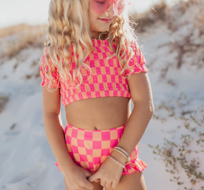 Hot Pink & Tangerine Check Swimsuit